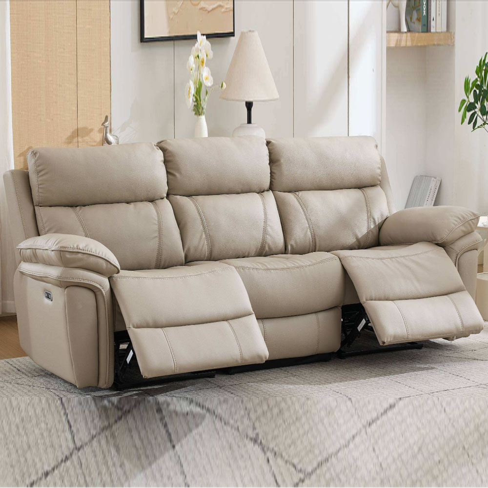 Henley Plush PU Electric 3 Seater Sofa in Fawn