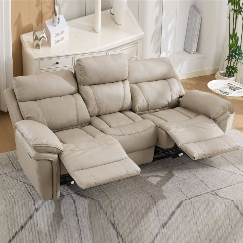 Henley Plush PU Electric 3 Seater Sofa in Fawn