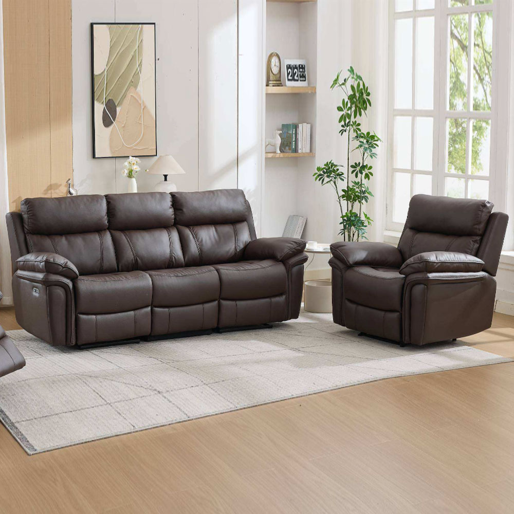 Henley Plush PU Electric Recliner 3+1+1 Seater Sofa Set in Espresso