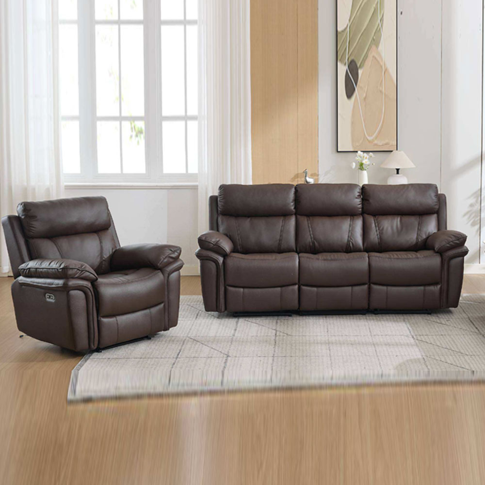 Henley Plush PU Electric Recliner 3+1+1 Seater Sofa Set in Espresso