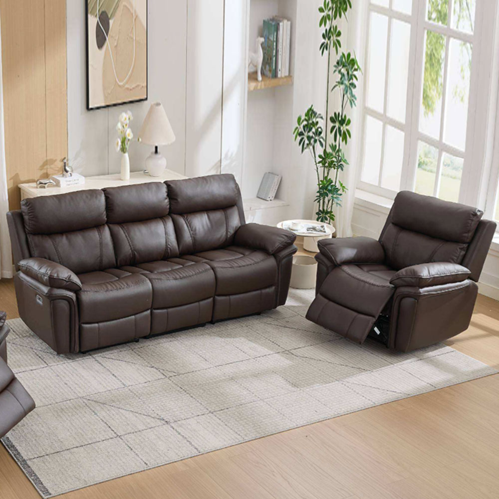 Henley Plush PU Electric Recliner 3+1+1 Seater Sofa Set in Espresso