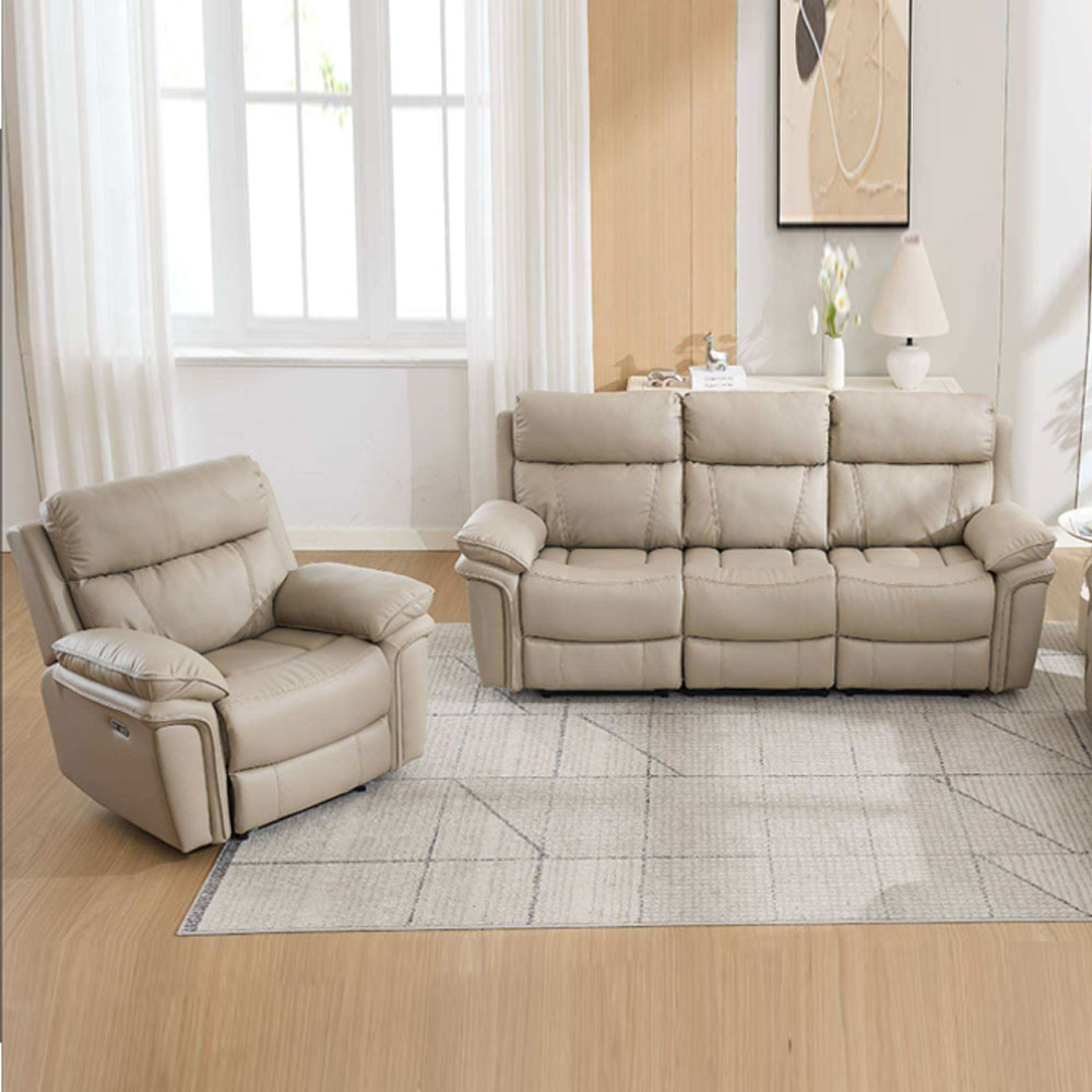 Henley Plush PU Electric Recliner 3+1+1 Seater Sofa Set in Fawn