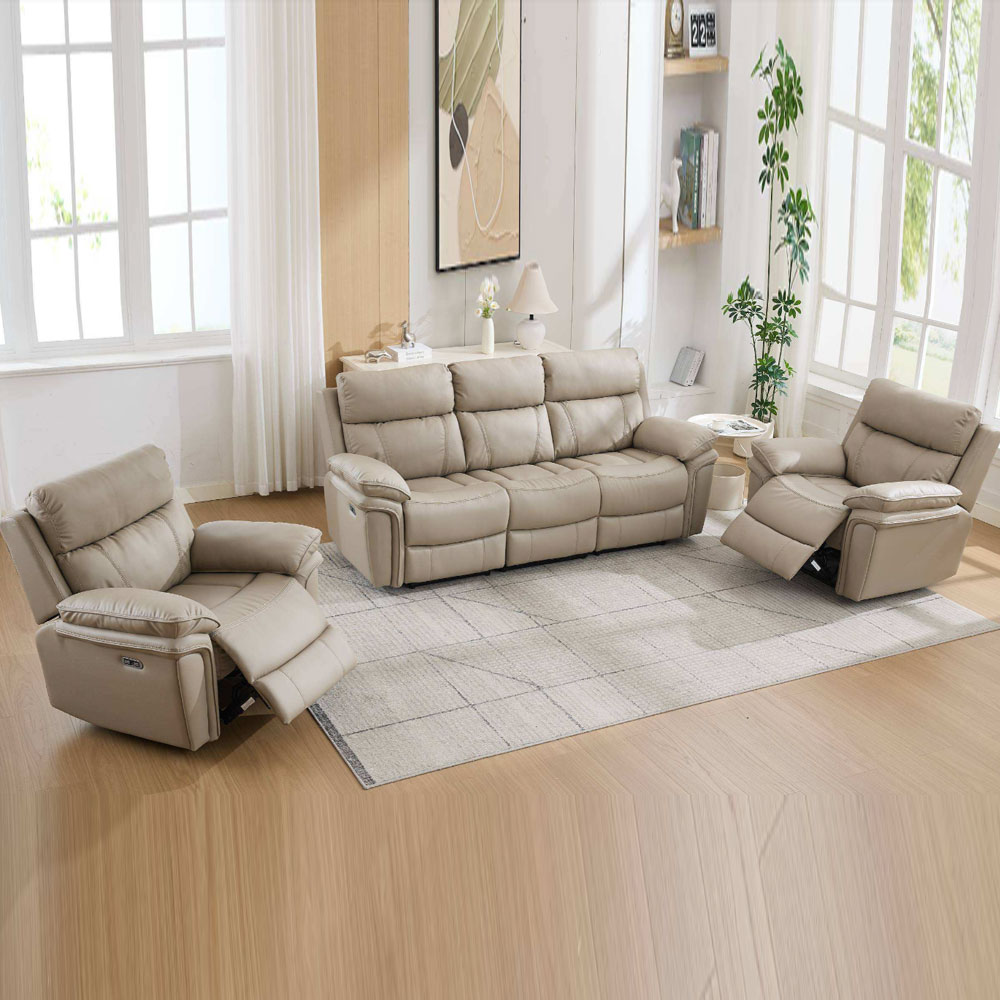 Henley Plush PU Electric Recliner 3+1+1 Seater Sofa Set in Fawn