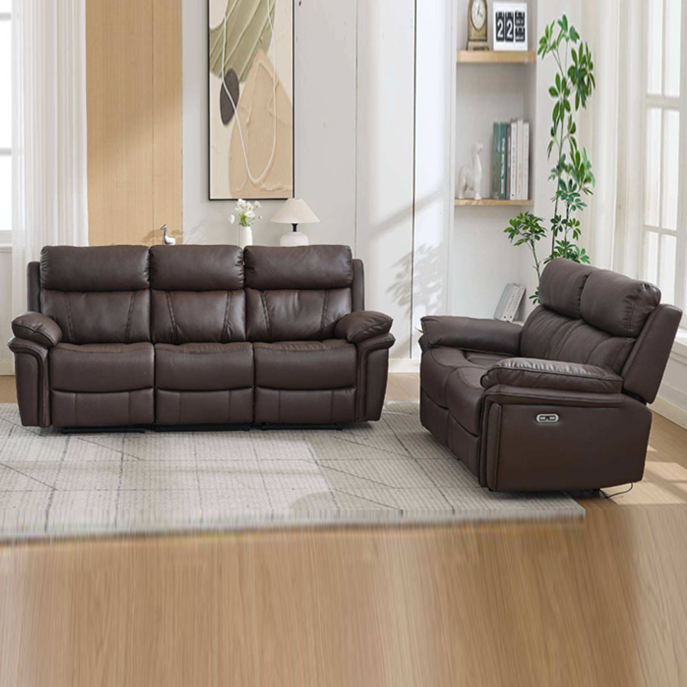 Henley Plush PU Electric Recliner 3+2 Seater Sofa Set in Espresso