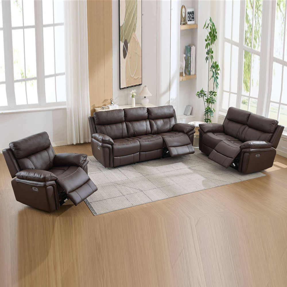 Henley Plush PU Electric Recliner Sofa Suite in Espresso