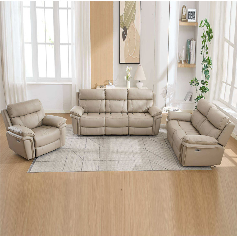 Henley Plush PU Electric Recliner Sofa Suite in Fawn