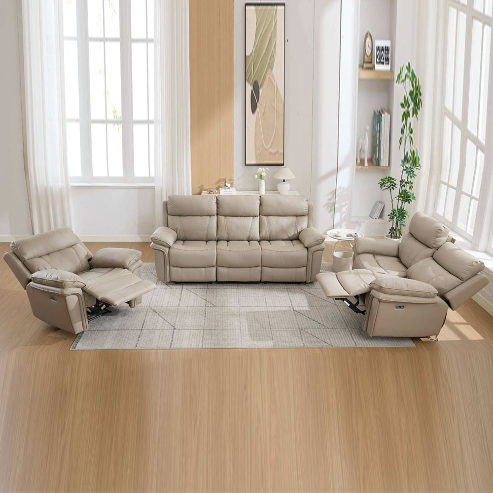 Henley Plush PU Electric Recliner Sofa Suite in Fawn