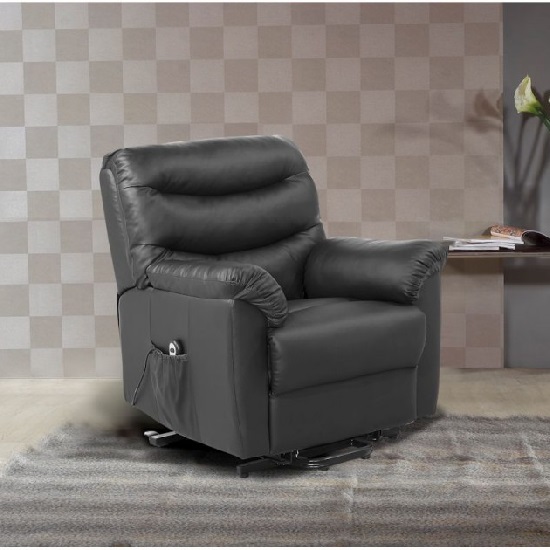 Regency Faux Leather Rise And Recliner Chair In Black_3
