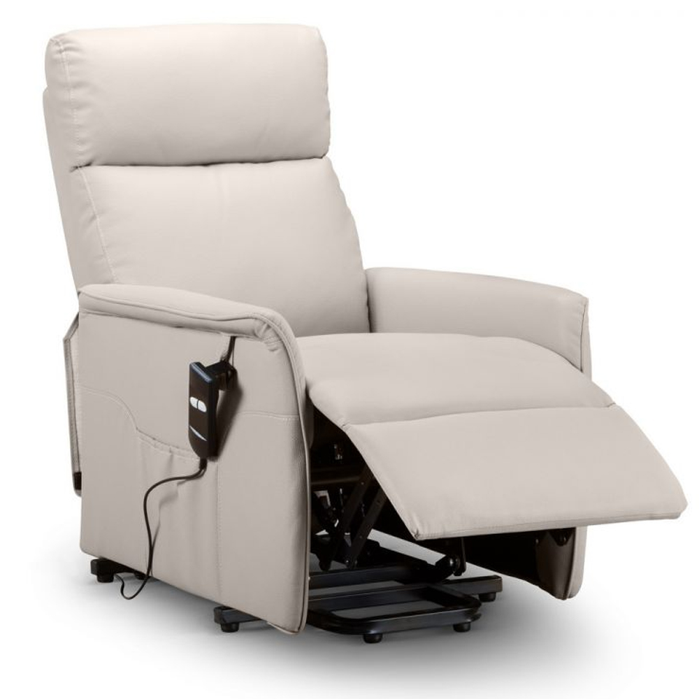 Henry Faux Leather Recliner Armchair In Pebble White