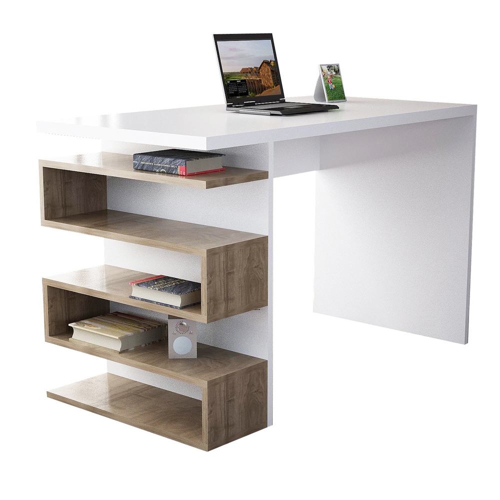 Hensley Rectangular Wooden Laptop Desk in White and Walnut