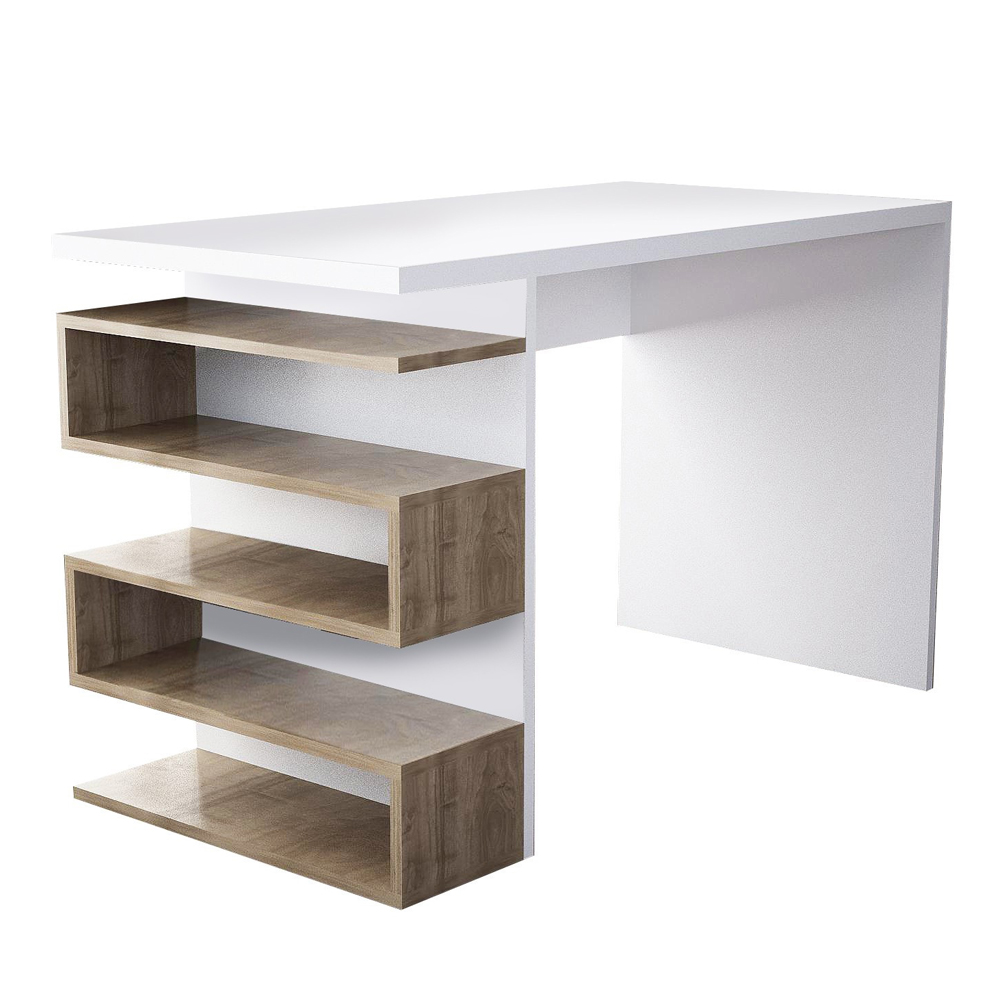 Hensley Rectangular Wooden Laptop Desk in White and Walnut
