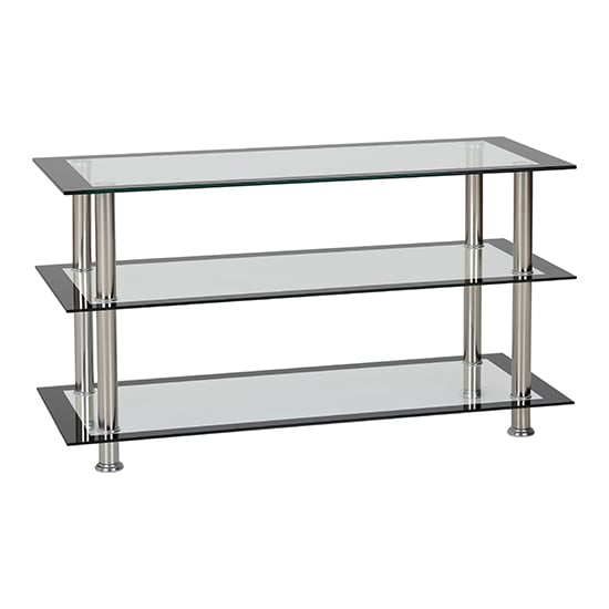 Hensol Clear Glass TV Stand With Silver Metal Legs_1