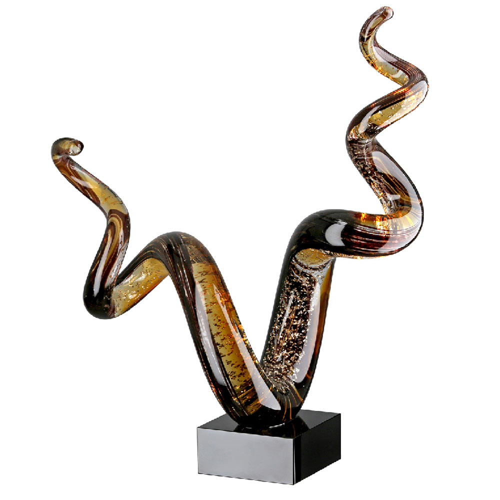 Henviro Amber Multicolour Glass Wave Sculpture with Black Base