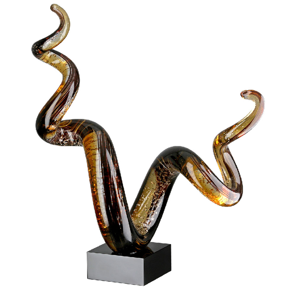 Henviro Amber Multicolour Glass Wave Sculpture with Black Base