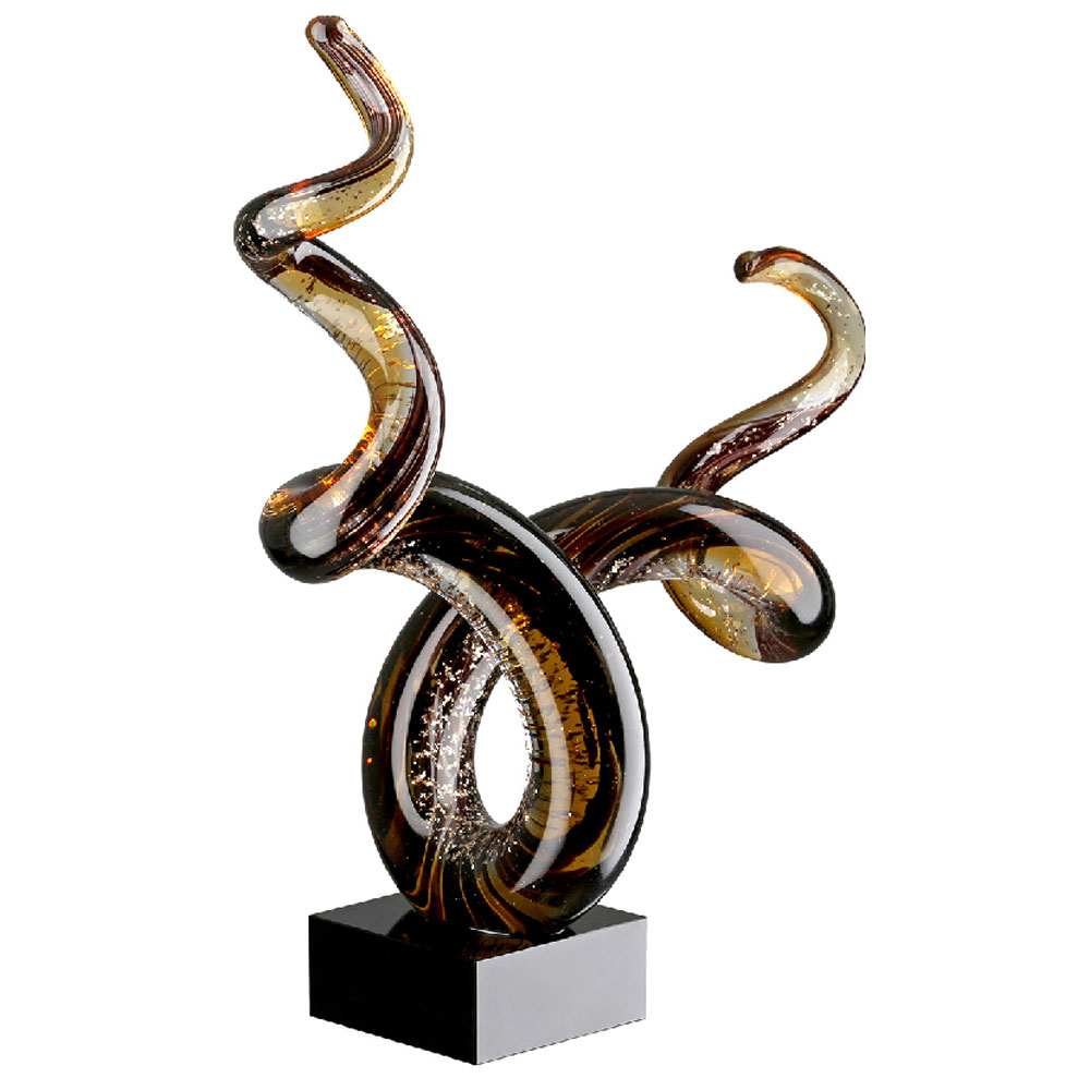 Henviro Amber Multicolour Glass Wave Sculpture with Black Base