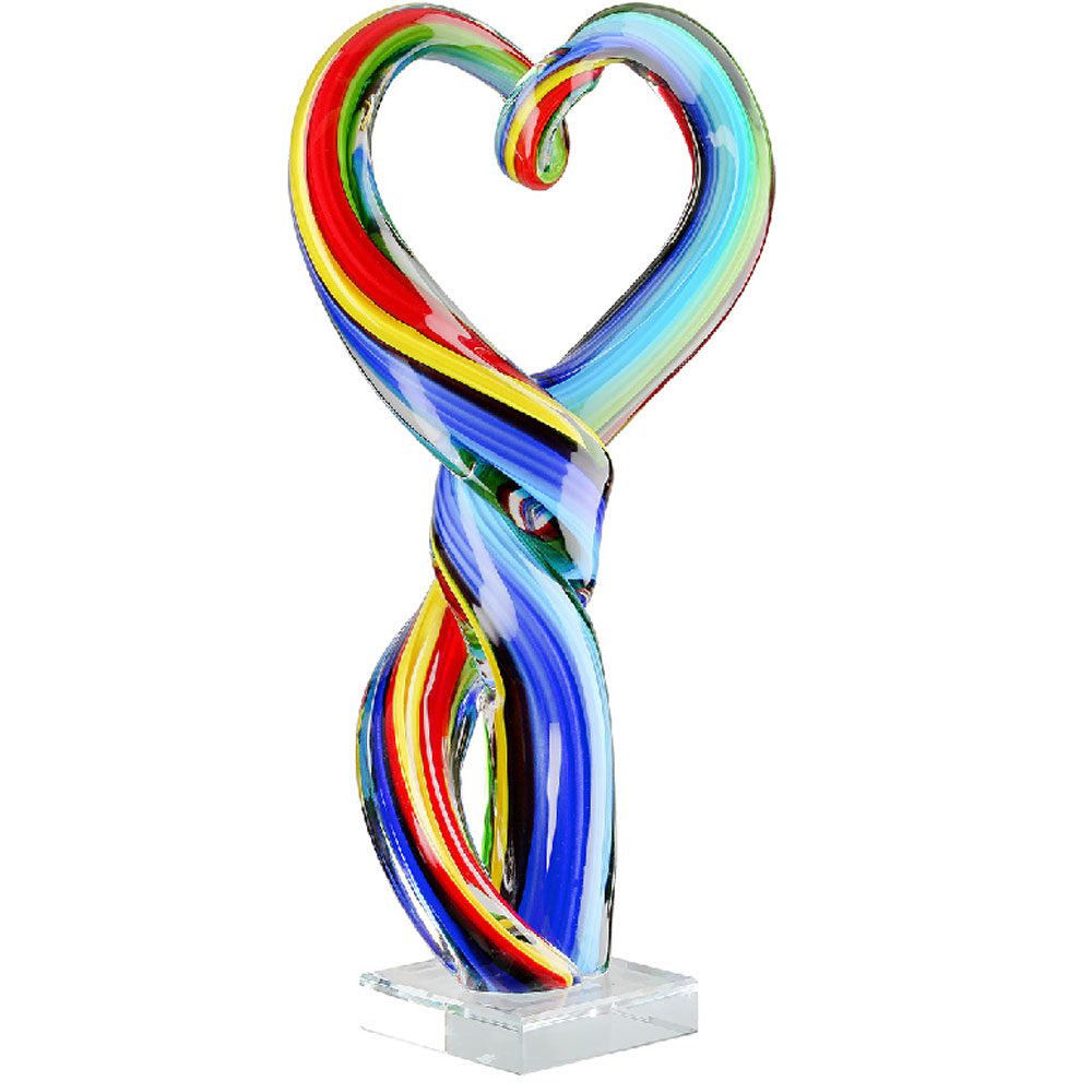 Henviro Glass Heart Shape Sculpture in Multicoloured