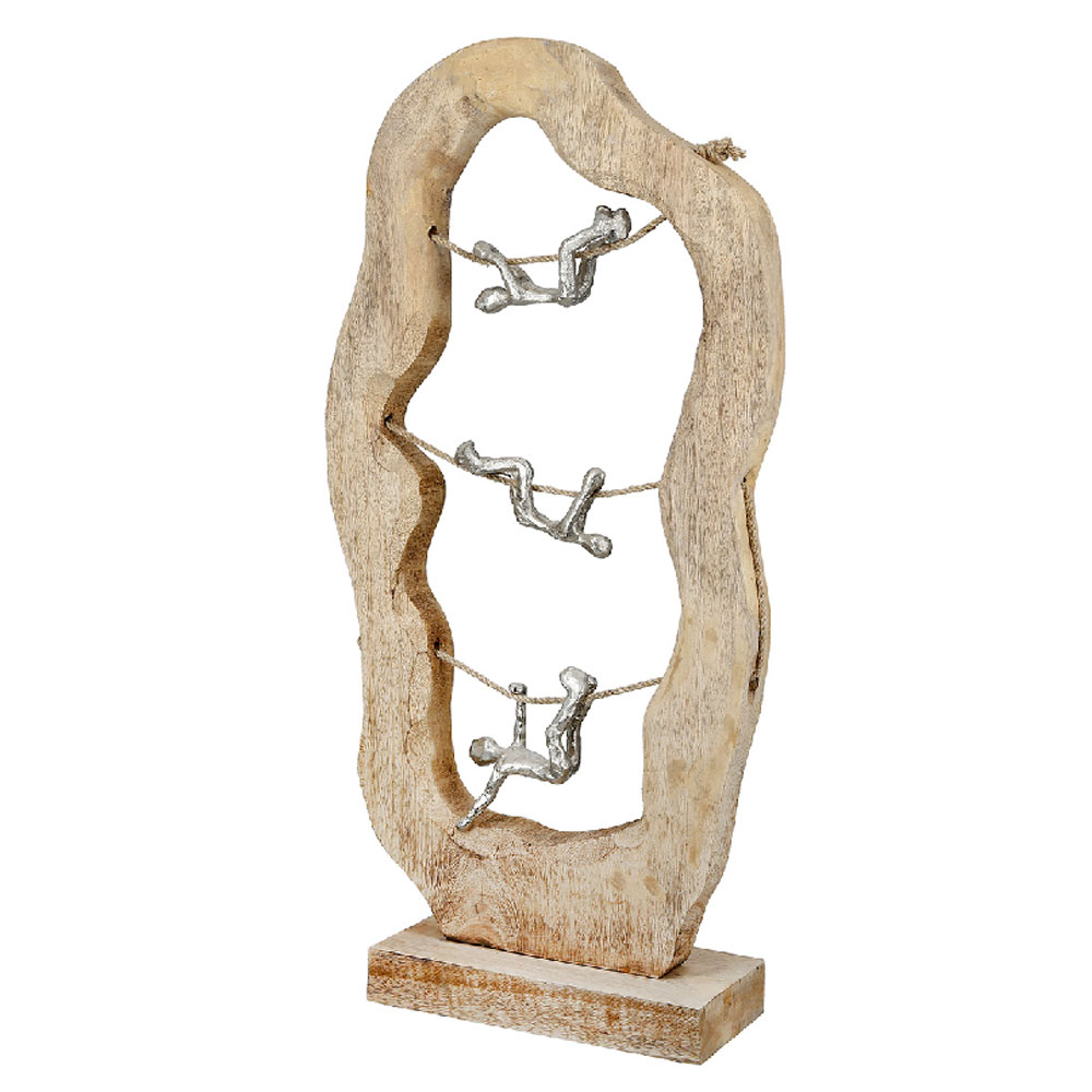 Henviro Mango Wood Acrobats Sculpture in Natural and Silver