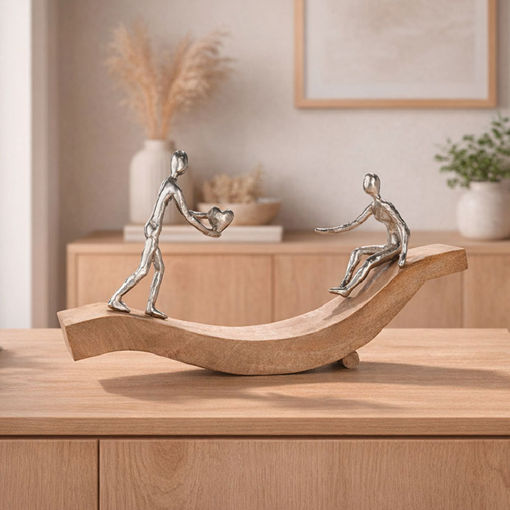 Henviro Mango Wood Catch my Heart Sculpture in Natural and Silver