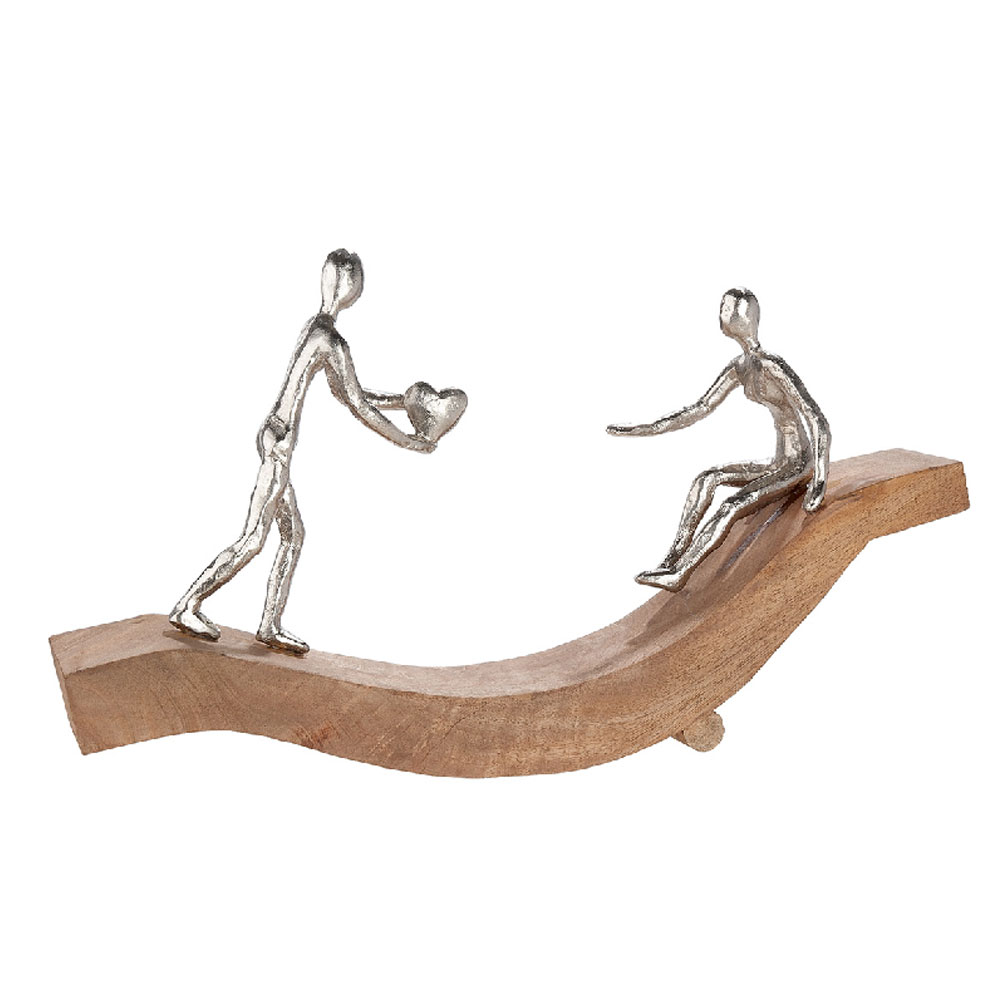 Henviro Mango Wood Catch my Heart Sculpture in Natural and Silver