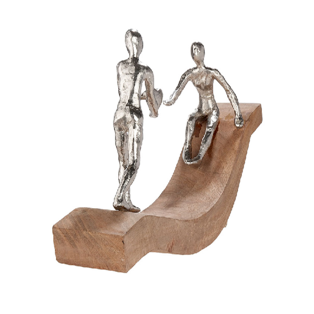 Henviro Mango Wood Catch my Heart Sculpture in Natural and Silver