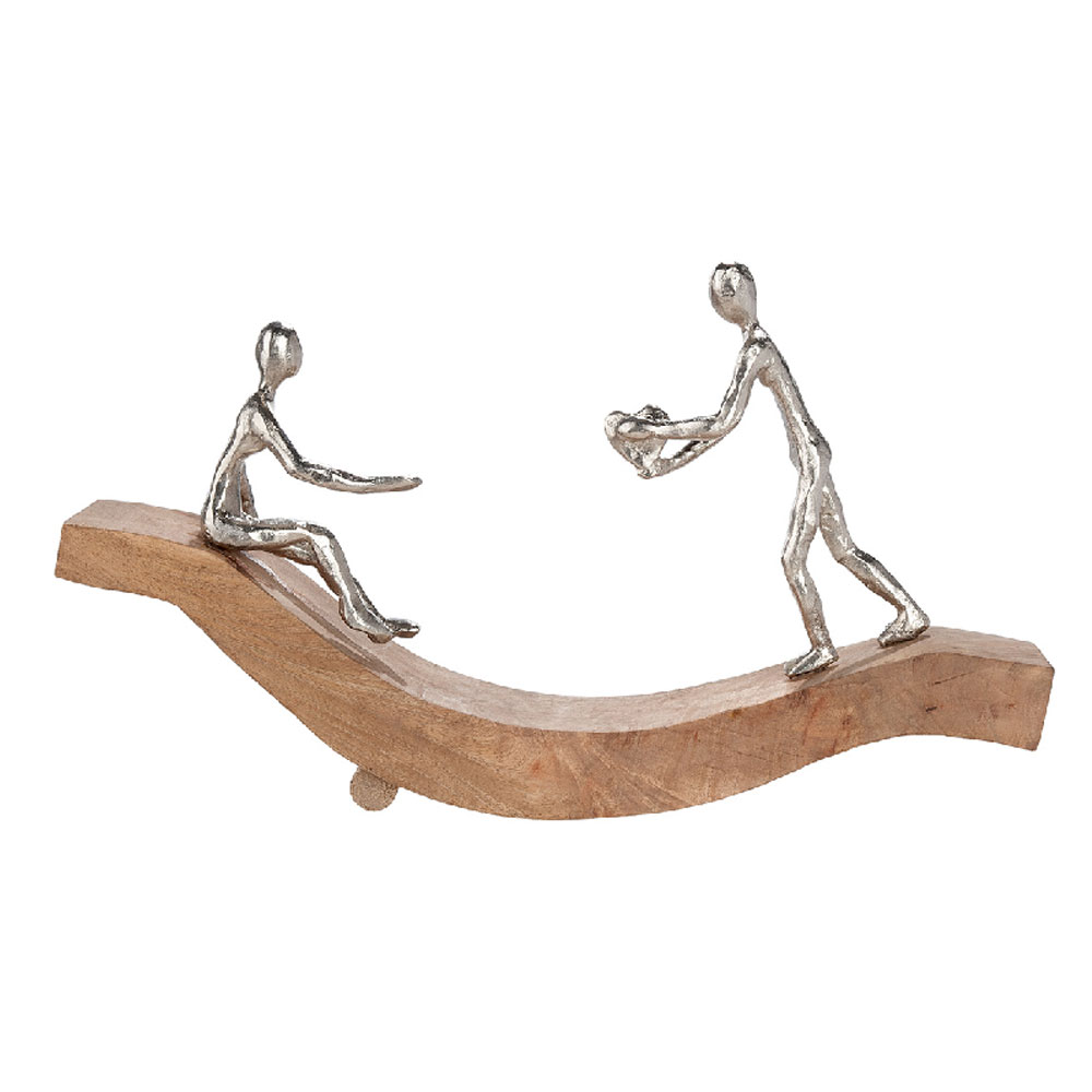 Henviro Mango Wood Catch my Heart Sculpture in Natural and Silver