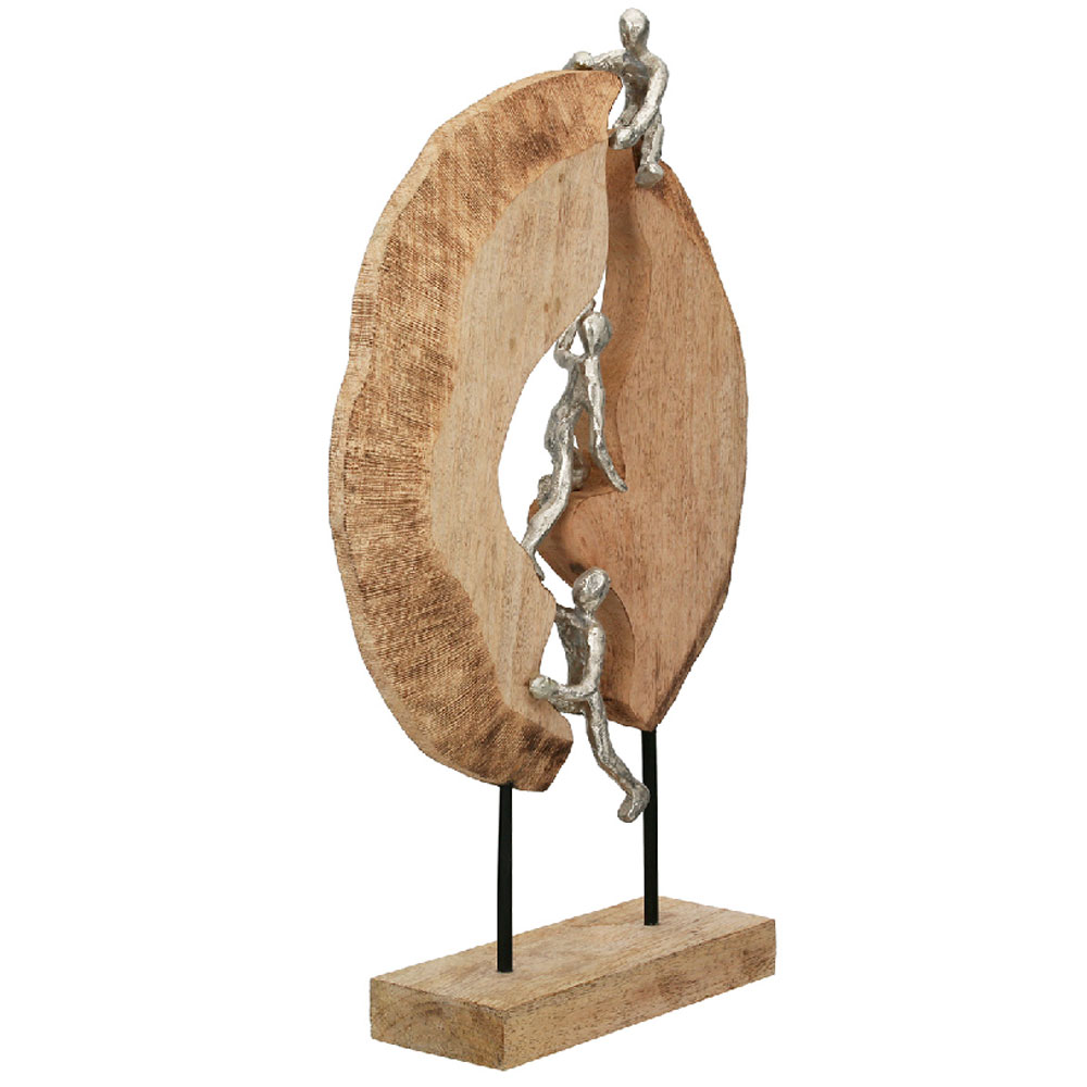 Henviro Mango Wood Climbing Figures Sculpture in Natural and Silver
