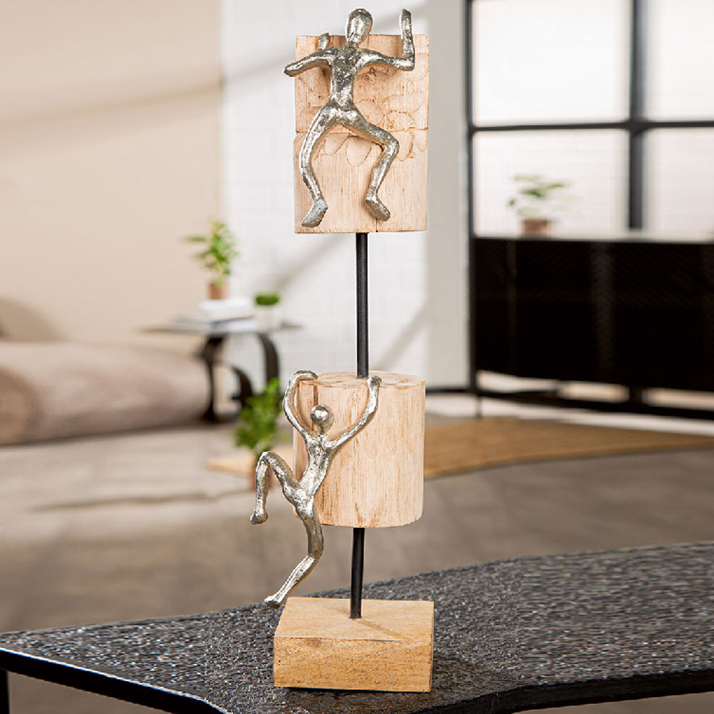 Henviro Mango Wood Climbing Sculpture in Natural and Silver
