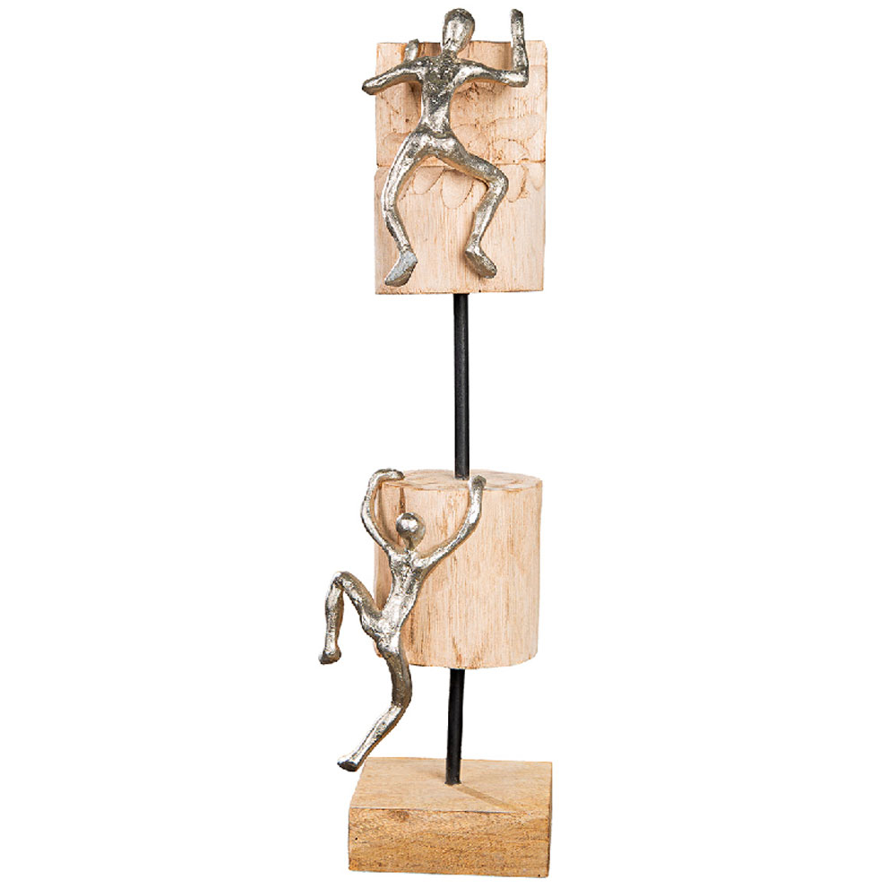 Henviro Mango Wood Climbing Sculpture in Natural and Silver