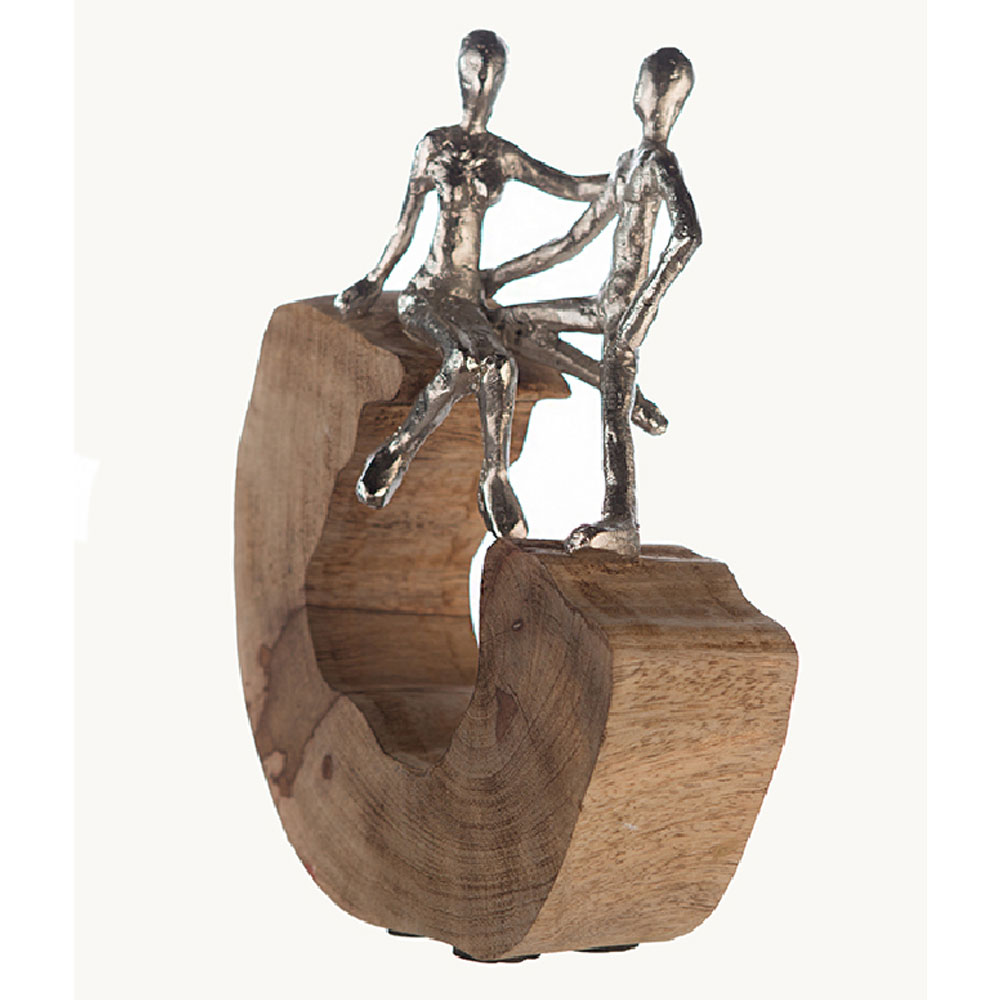 Henviro Mango Wood Couple Sculpture in Natural and Silver