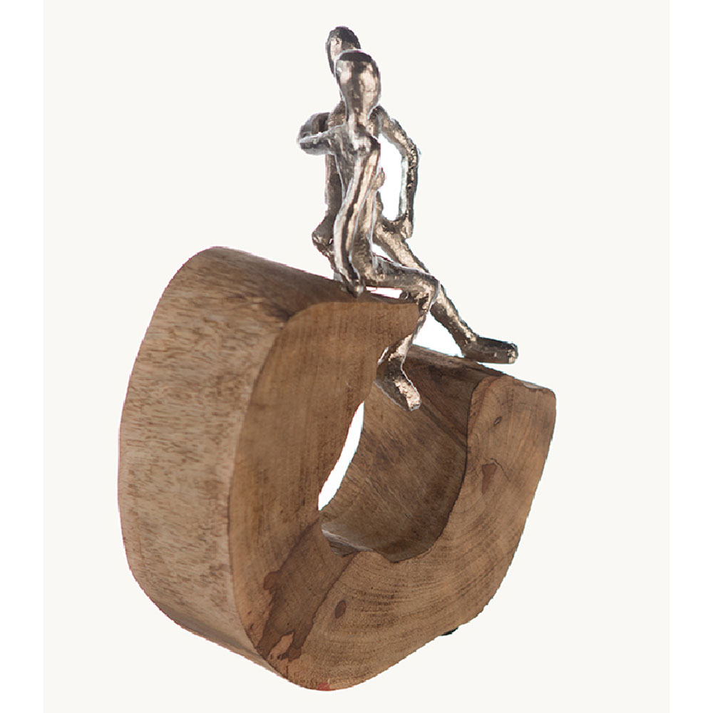 Henviro Mango Wood Couple Sculpture in Natural and Silver