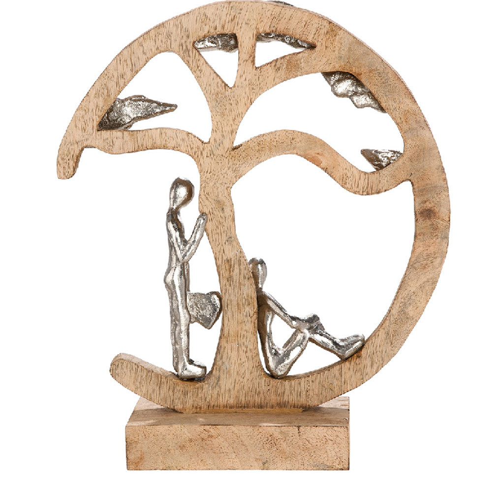 Henviro Mango Wood Couple Under A Tree Sculpture in Natural and Silver