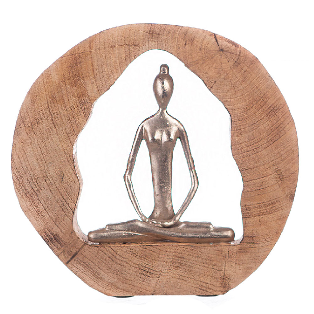 Henviro Mango Wood Healthy Men Sculpture in Natural and Silver