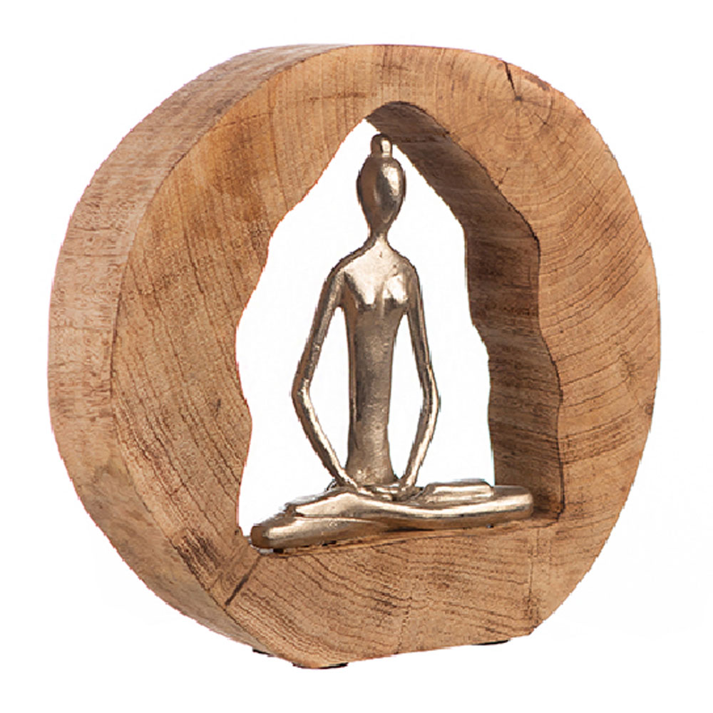 Henviro Mango Wood Healthy Men Sculpture in Natural and Silver