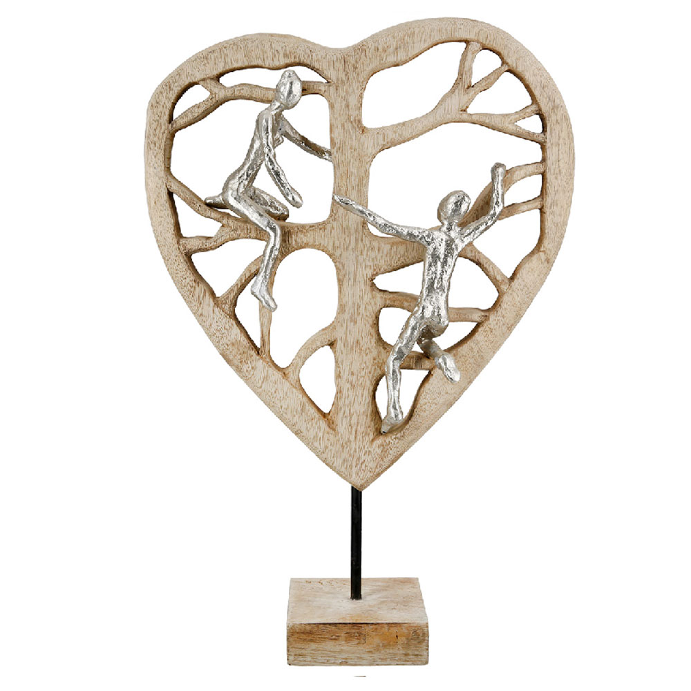 Henviro Mango Wood Heart Sculpture in Natural and Silver