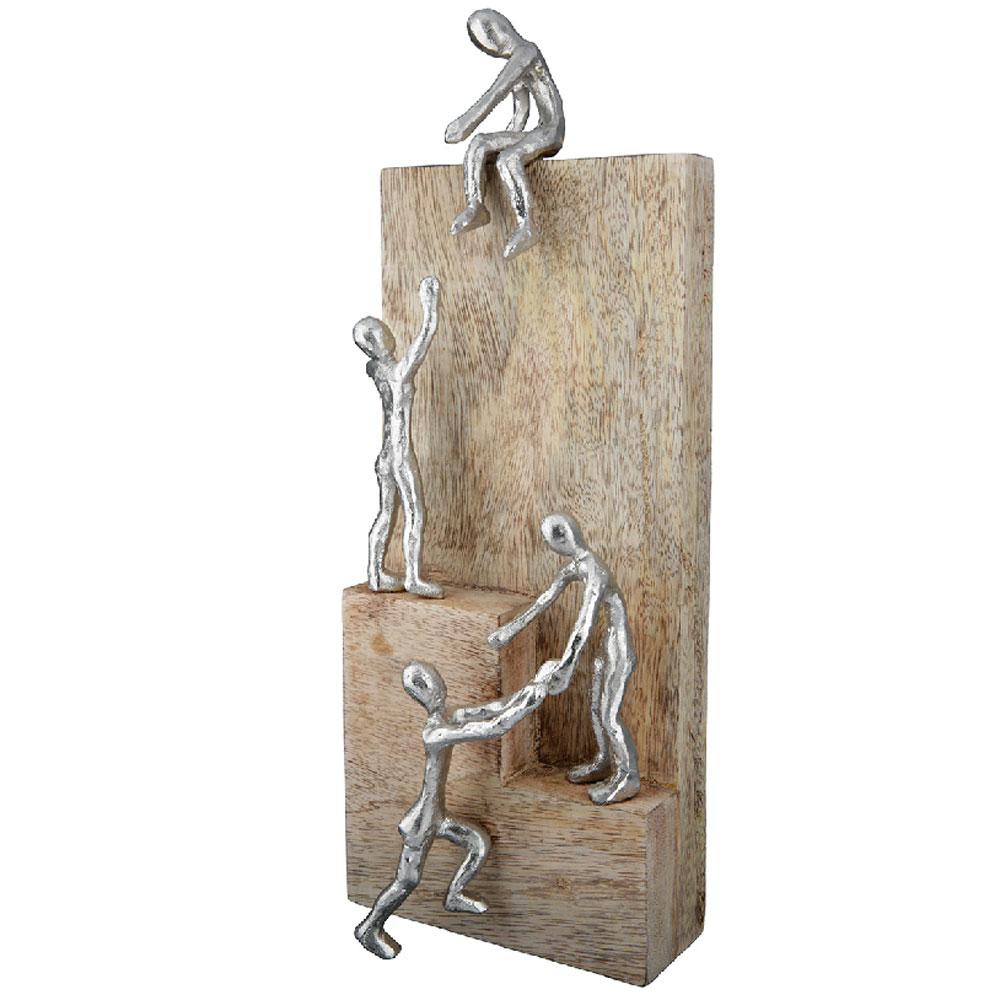 Henviro Mango Wood Helping Hand Sculpture in Natural and Silver