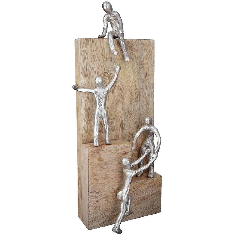 Henviro Mango Wood Helping Hand Sculpture in Natural and Silver