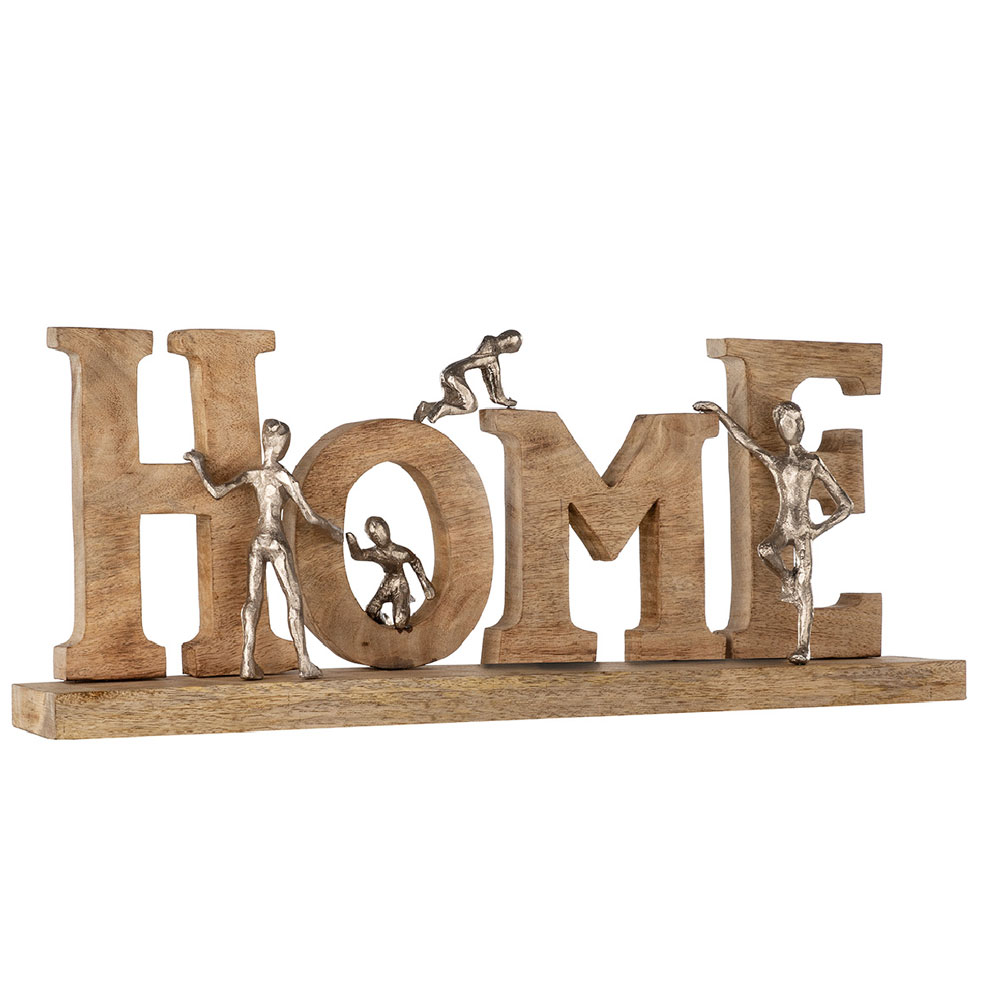 Henviro Mango Wood Home Sculpture in Natural and Silver