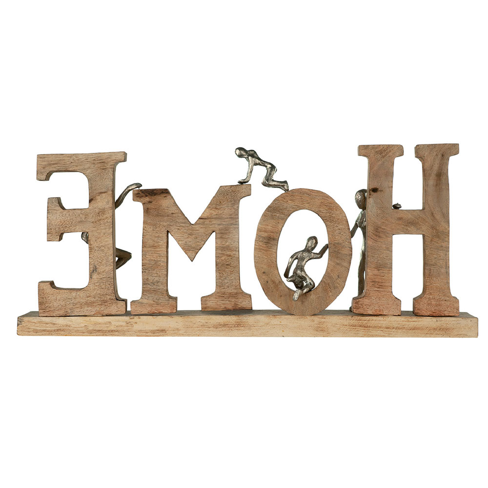Henviro Mango Wood Home Sculpture in Natural and Silver