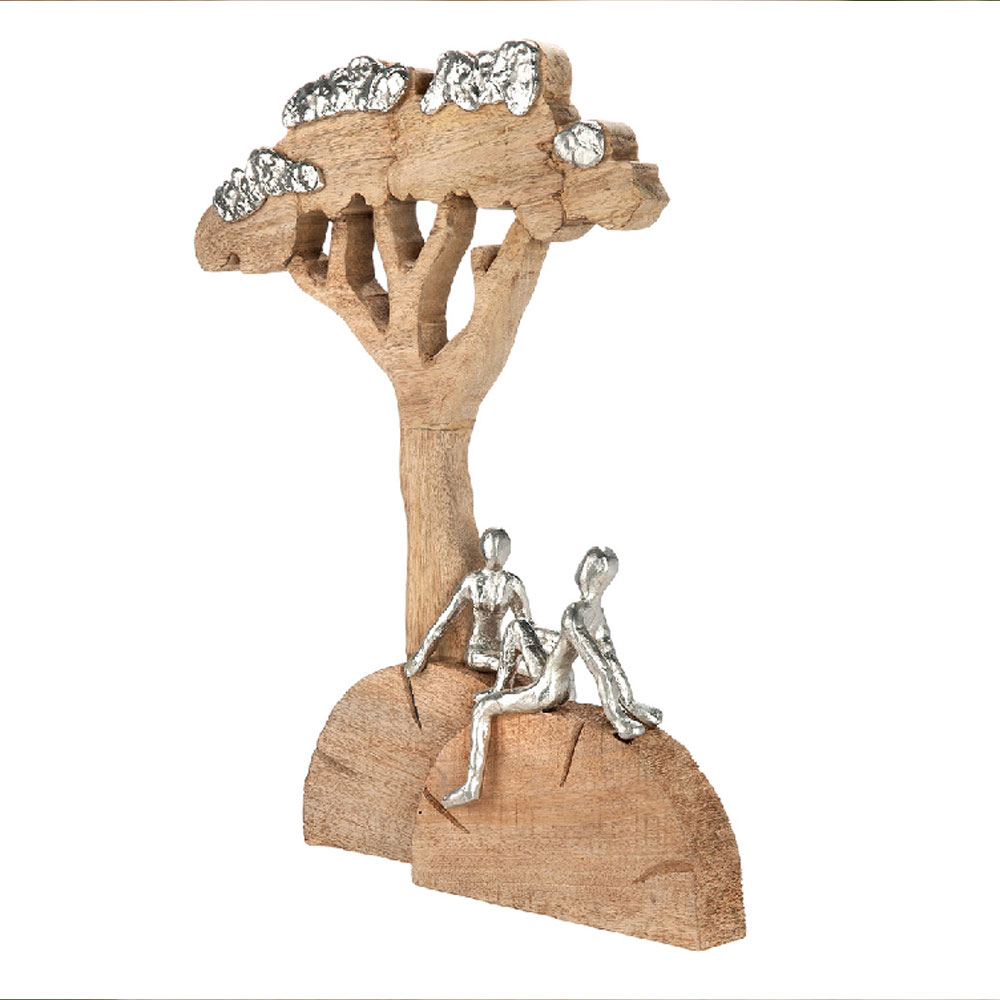 Henviro Mango Wood Relaxing Tree Sculpture in Natural and Silver
