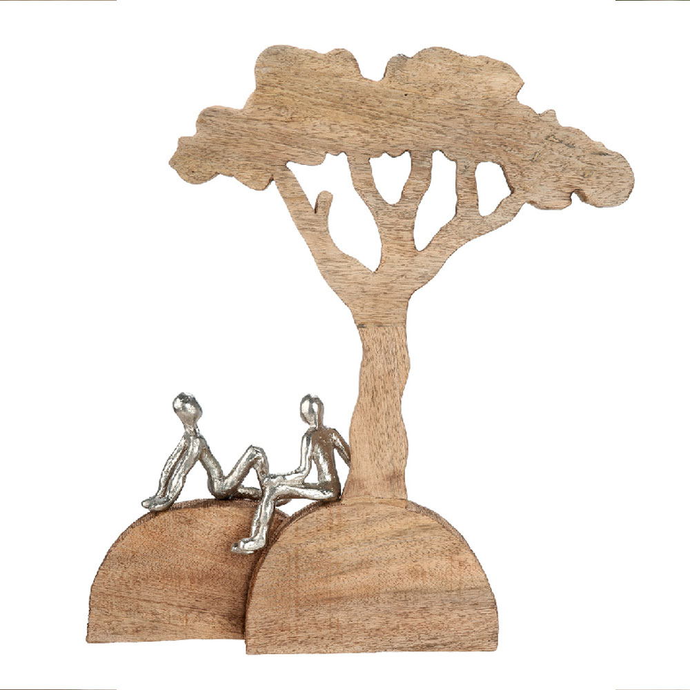Henviro Mango Wood Relaxing Tree Sculpture in Natural and Silver