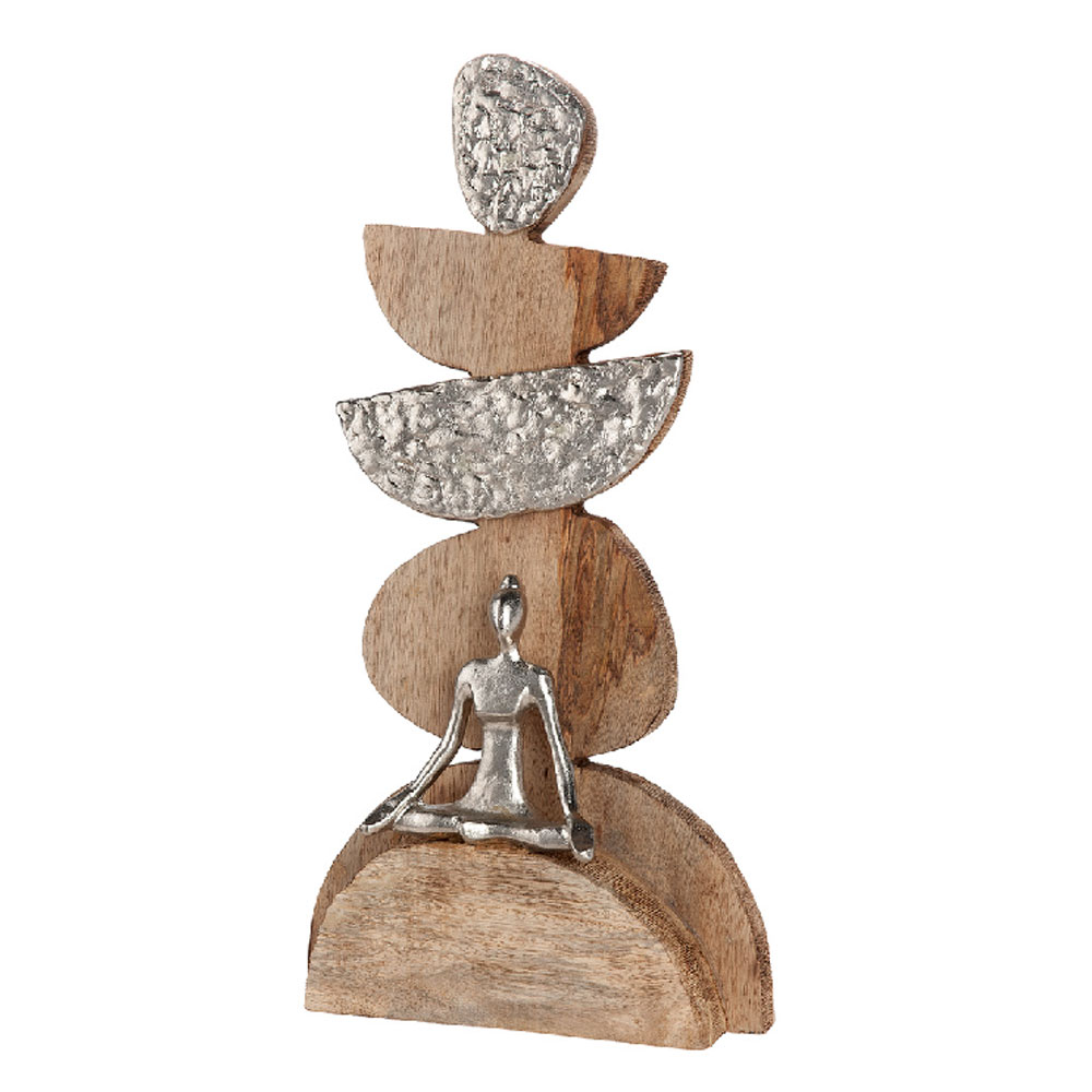 Henviro Mango Wood Stone Dome Sculpture in Natural and Silver