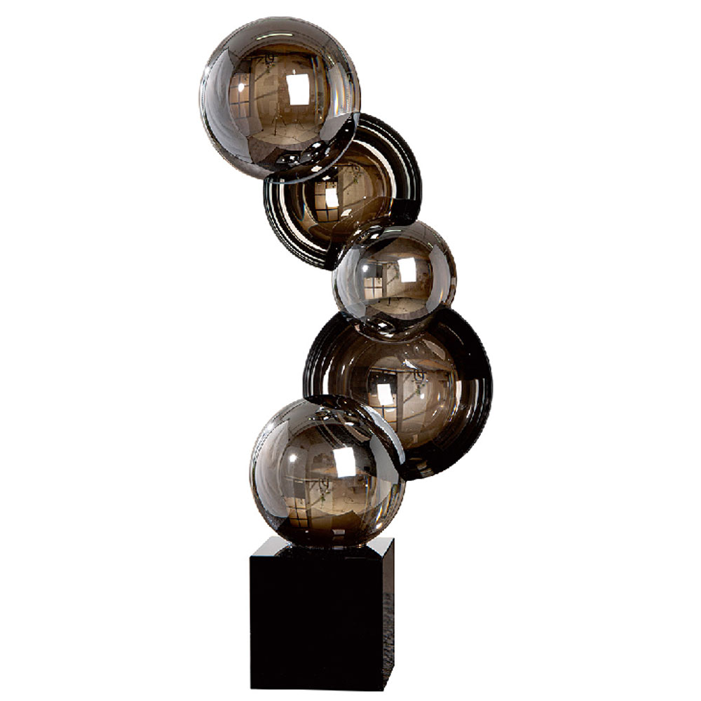 Henviro Modern Smoked Glass Orb Sculpture with Black Square Base
