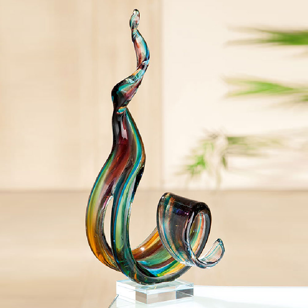 Henviro Wave Glass Sculpture in Multicolour