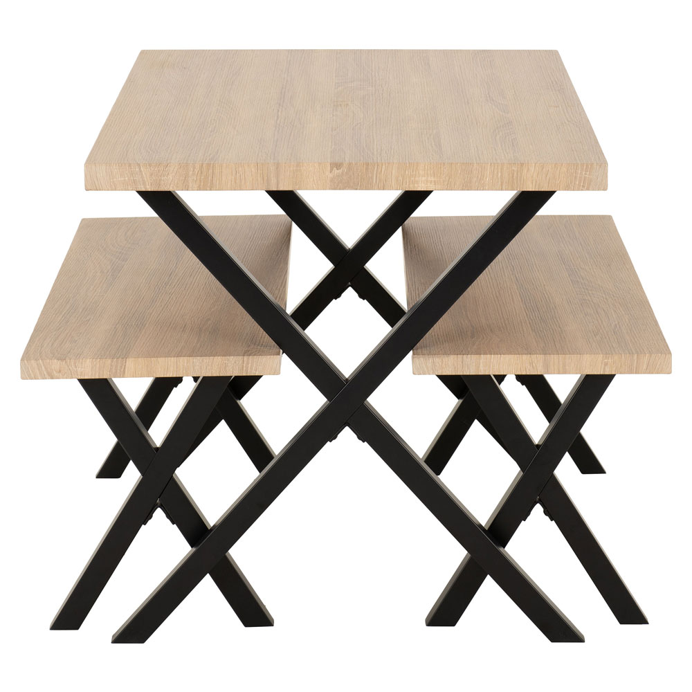 Henvrio Wooden Dining Table with 2 Benches in Light Oak and Black