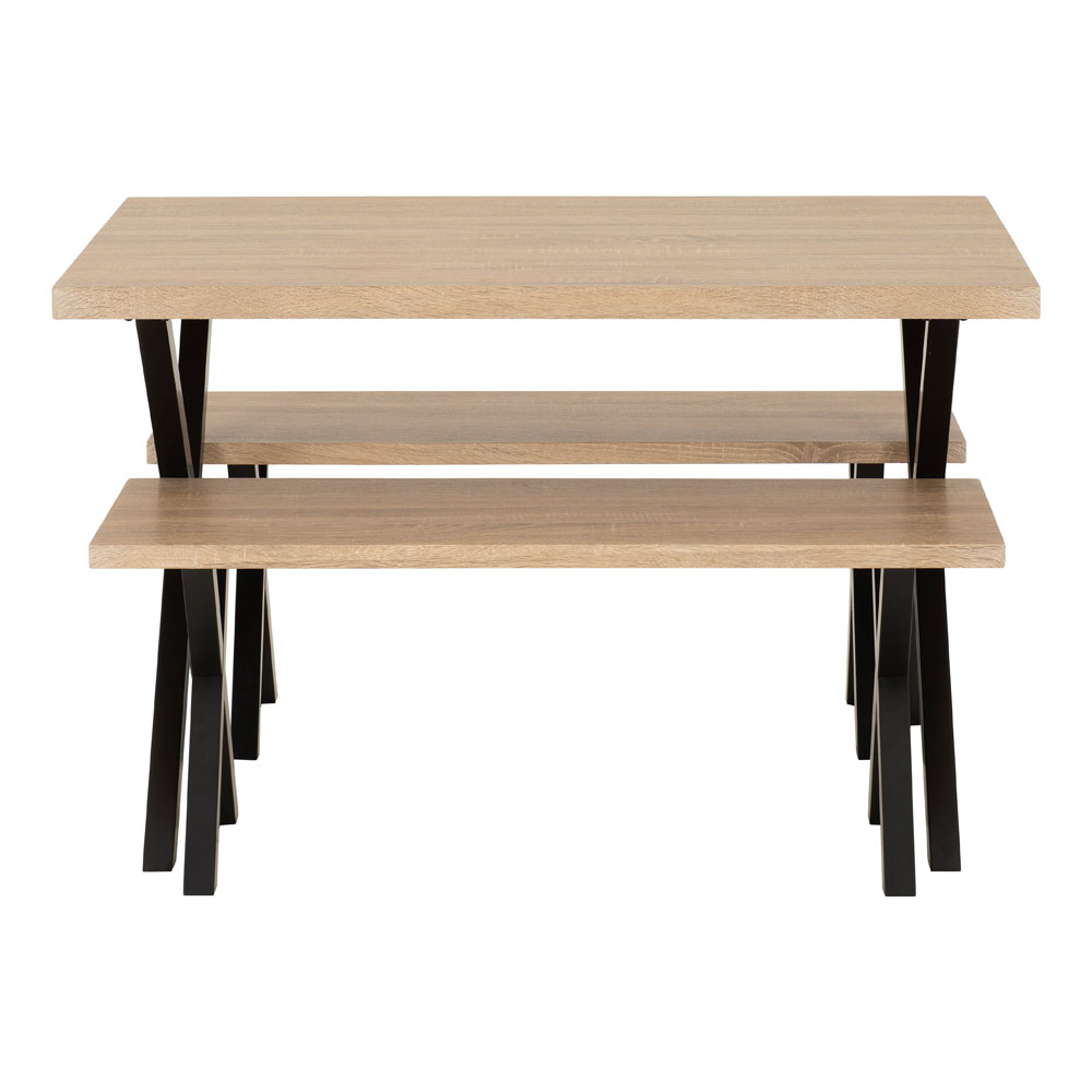 Henvrio Wooden Dining Table with 2 Benches in Light Oak and Black