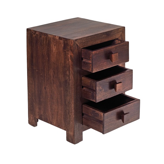 Henzler Wooden Bedside In Dark With 3 Drawers Furniture in