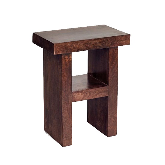 Henzler Wooden H Shape Side Table In Dark With Shelf Furniture In Fashion