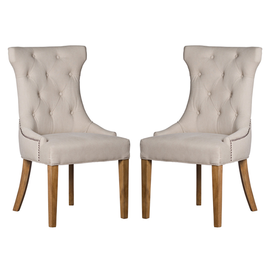 Hepton Cream Fabric Upholstered Dining Chairs In Pair FiF
