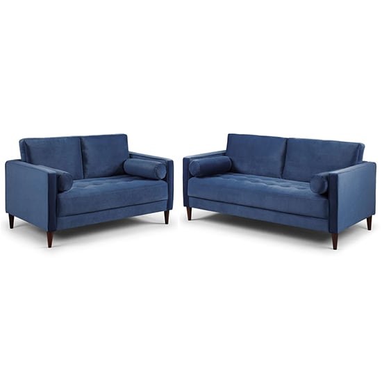 Herbart Plush Velvet 3+2 Seater Sofa Set In Blue