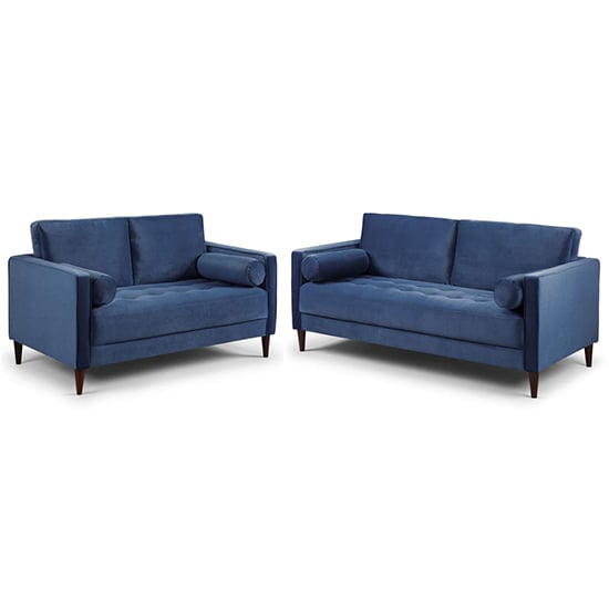 Read more about Herbart plush velvet 3+2 seater sofa set in blue